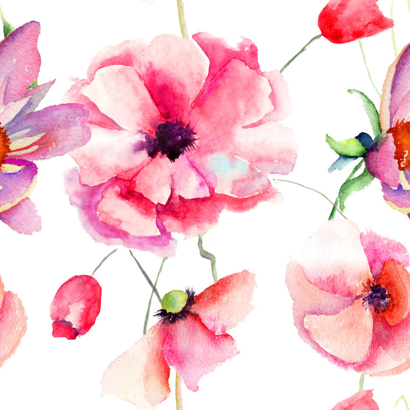 Rouleau de papier peint autocollant L 10 pi x l 24 po Watercolor Poppy Flowers