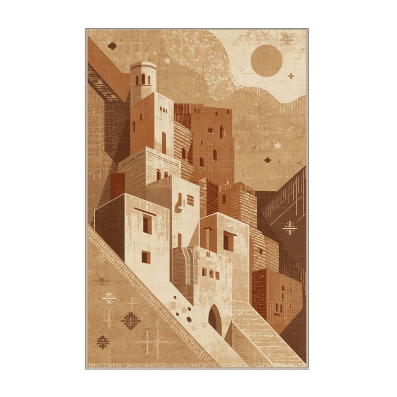 Tapis traditionnel lavable à la machine de style rétro Ramirez en brun - reliure beige, 6 X 9