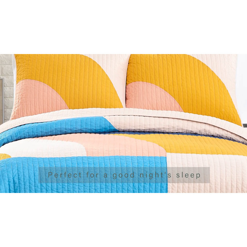 Modshapes Twin Pink and Blue Cotton Quilt Set