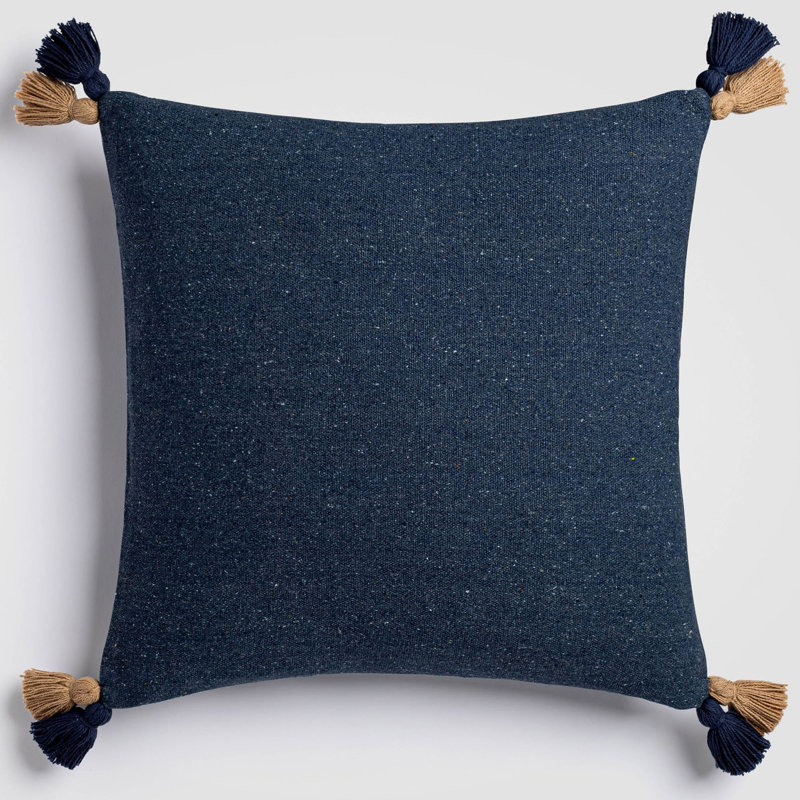 Bayside Tassel Blue & White Coastal Accent Pillow, 18" x 18", Throw Pillow For Couch or Bed