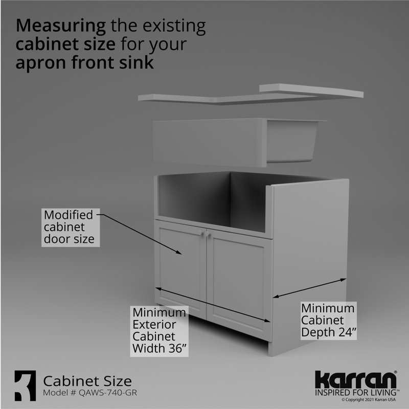 Karran Quartz 34'' X 21-1/4'' Single Bowl Farmhouse Apron Front Workstation Kitchen Sink, Gray