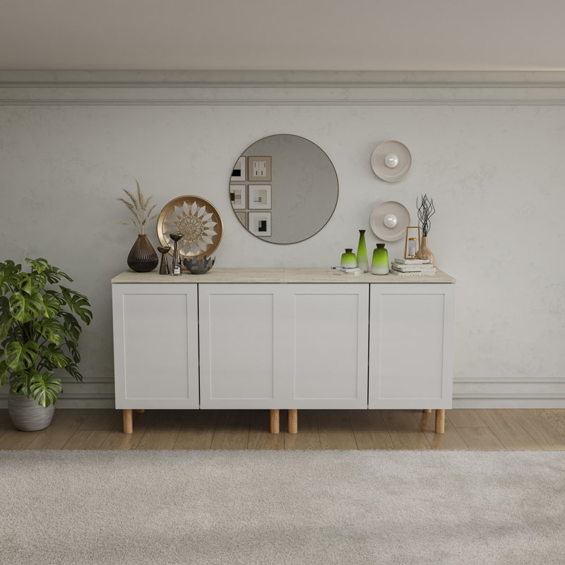 Boli Sideboard, White/Traverten, Set of Two