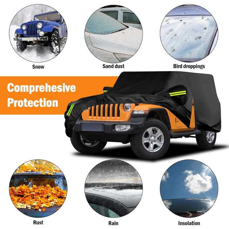 Waterproof Car Cover Outdoor Sun Rain Snow Hail Protection With Driver Door Zipper
