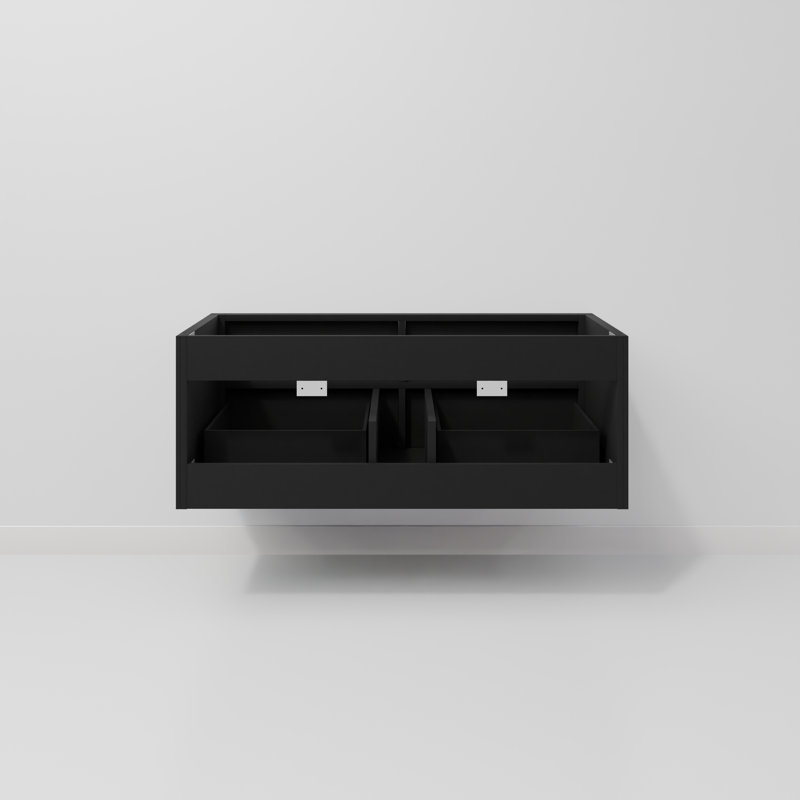 Ensemble de meuble-lavabo simple l 48 po x P 22 po, miroir 43 po et robinet chromé Castor, Noir, Marbre de culture blanc
