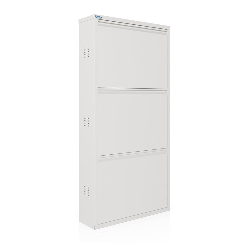 Antibacterial 3 Tier Metal Shoe Cabinet Side Holes, White