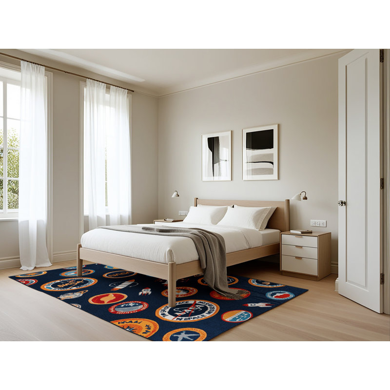 Tapis bleu lavable à la machine, Rectangle 5 pi x 7 pi