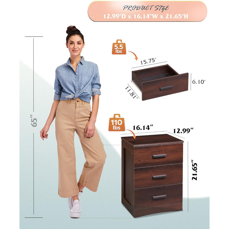 Wooden Bedside Table With Drawers