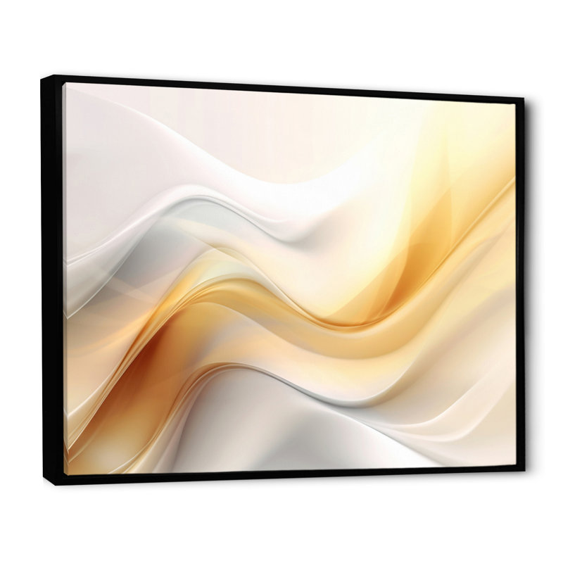 Or et blanc Fractal Tsunami V, H 24 po x l 32 po x P 1 po, Cadre flottant noir