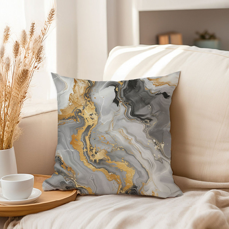 Animals William Morris Birds Damask Pattern I Cottage, 18"H x 18"W, Abstract Gray & Gold Geode Marble Crystal VIII