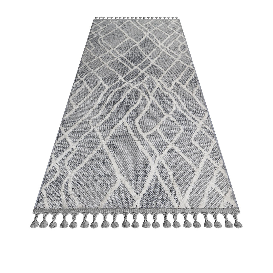 Adalis Grey Geometric Polyester Machine Made Area Rug