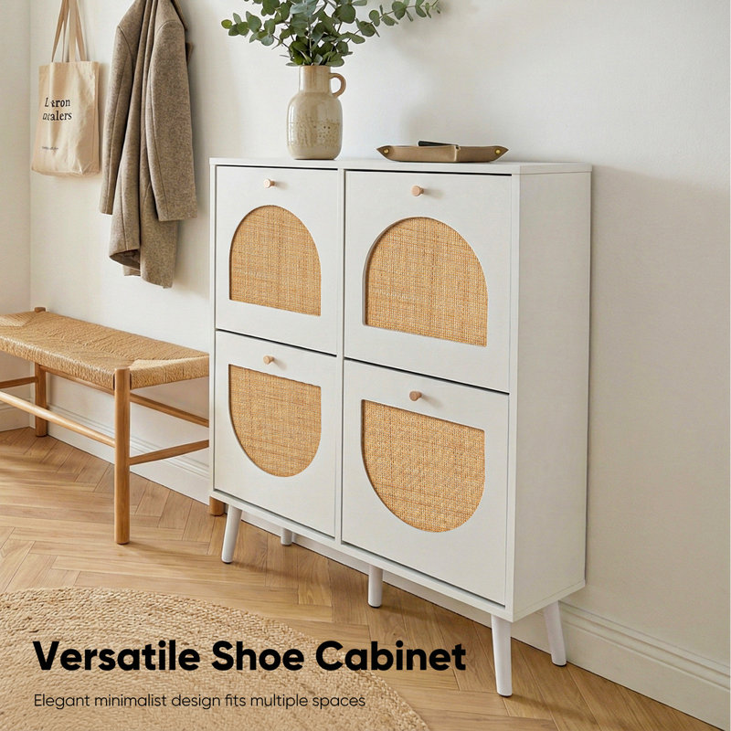 16 Pair Shoe Storage Cabinet, White/Natural