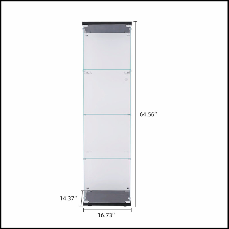 4 Shelves Glass Display Cabinet with One Door, Durable Tempered Glass and Wood Particle Boards for Modern Storage Solutions.