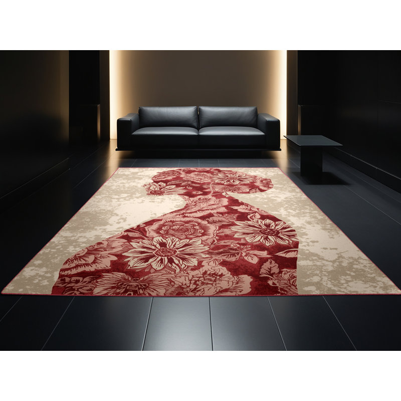 Soft Plush Fellman Valentines Modern & Contemporary Abstract Area Rug in Beige – Rose Binding, 2x4