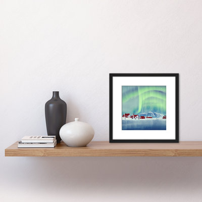 Nordic Northern Light Snow Mountain Village - Single Picture Frame Print