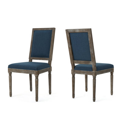 Ensemble de 2 chaises de salle à manger de style traditionnel en polyester bleu marine