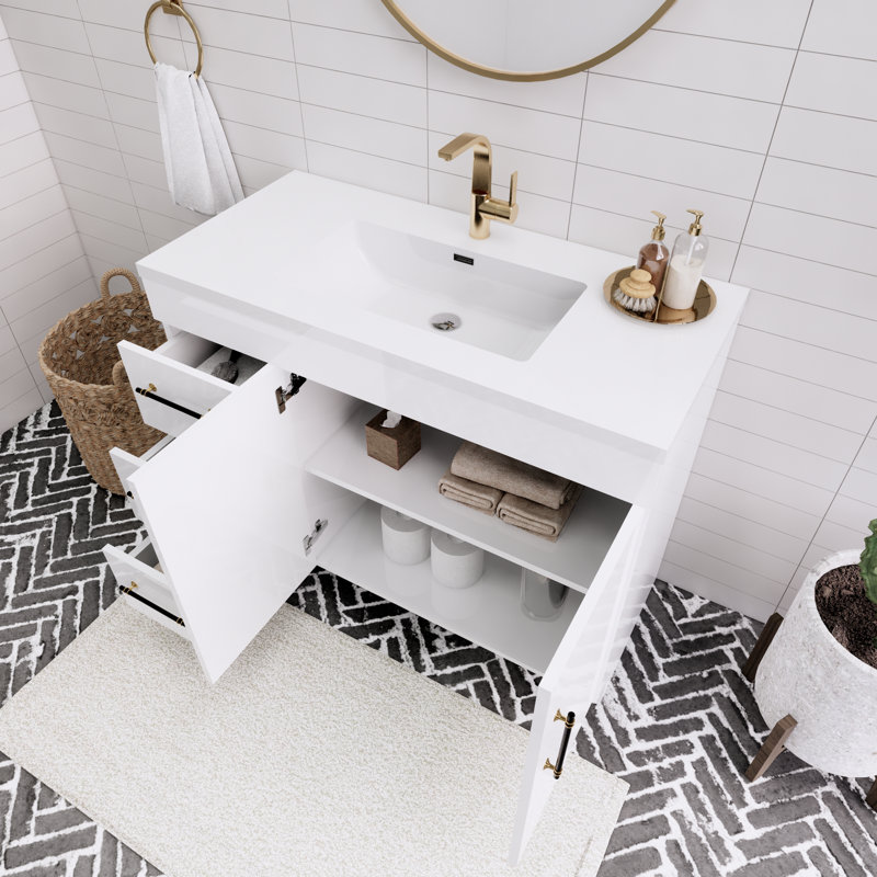 Meuble-lavabo simple Spring, Blanc brillant, 42"