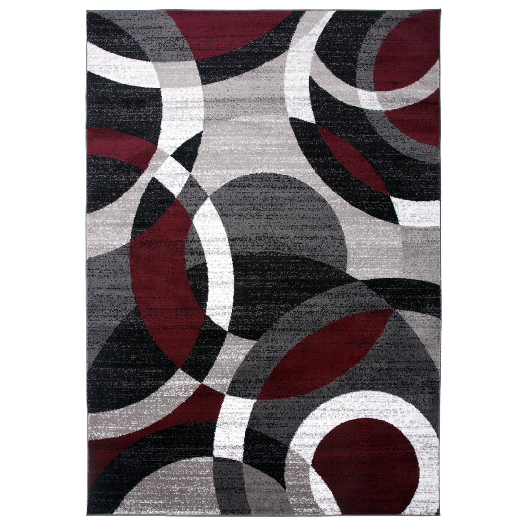 Archeveque Woven Abstract Burgundy/White/Black Area Rug – Modern Geometric Polypropylene Carpet for Living Room, Bedroom, or Hallway Wrought Studio™ Rug 