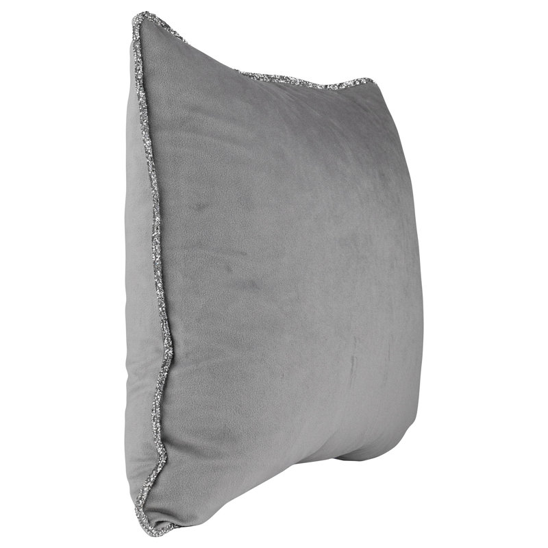 Coussin de bordure Sparkles Home Velours avec bordure en strass | Insertion de plumes, H 24 po x l 24 po, Gris