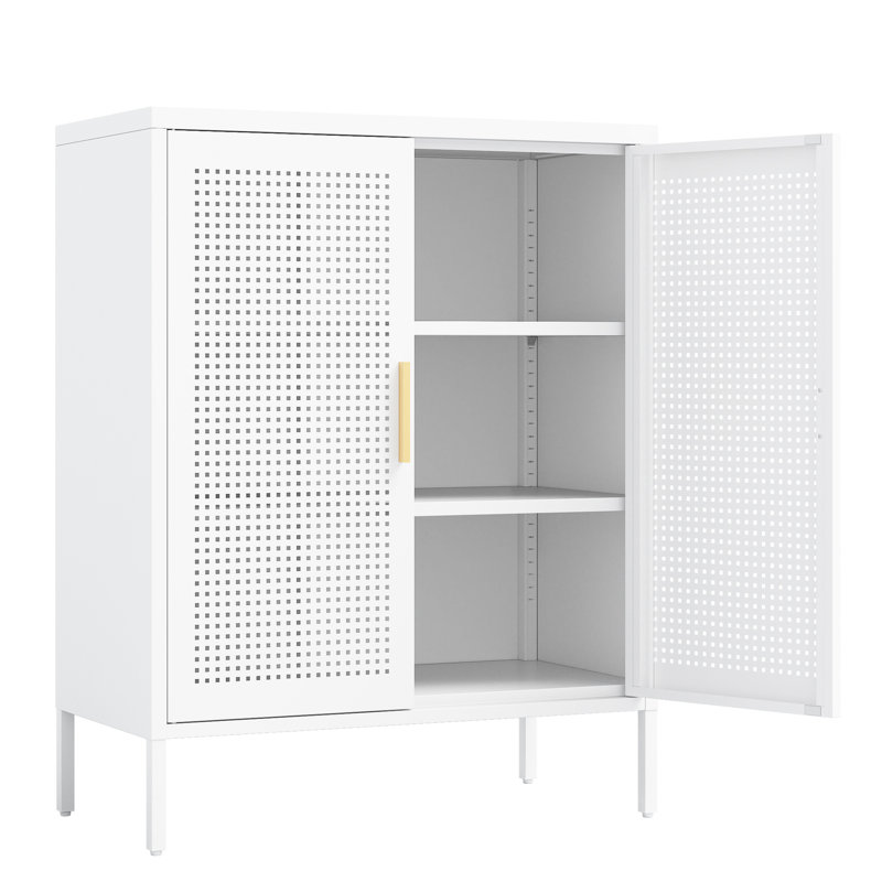 Classeur en acier blanc, 2 portes, tablettes réglables, serrure de haute qualité, convient pour l'entrepôt, 44,71 lb, armoire avec instructions en métal blanc, rangement à portes, laminé à froid