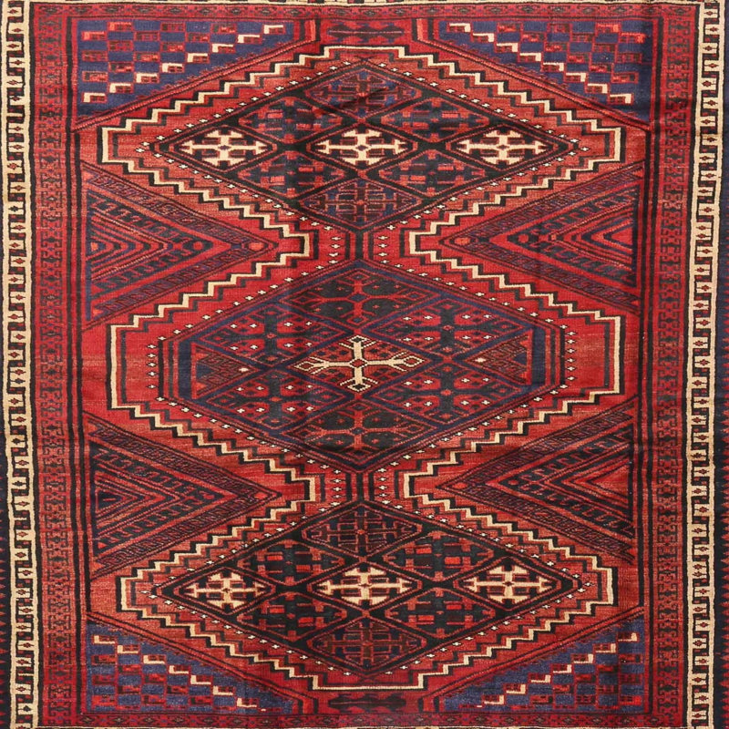 Tapis traditionnel mehroon/noir/bleu Volfango, Carré 4 pi