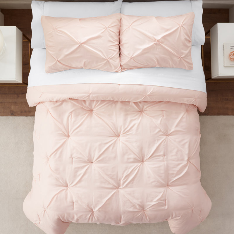 Serta Simply Clean Pleated Comforter Set, Blush, Twin XL Comforter + 1 Standard Sham