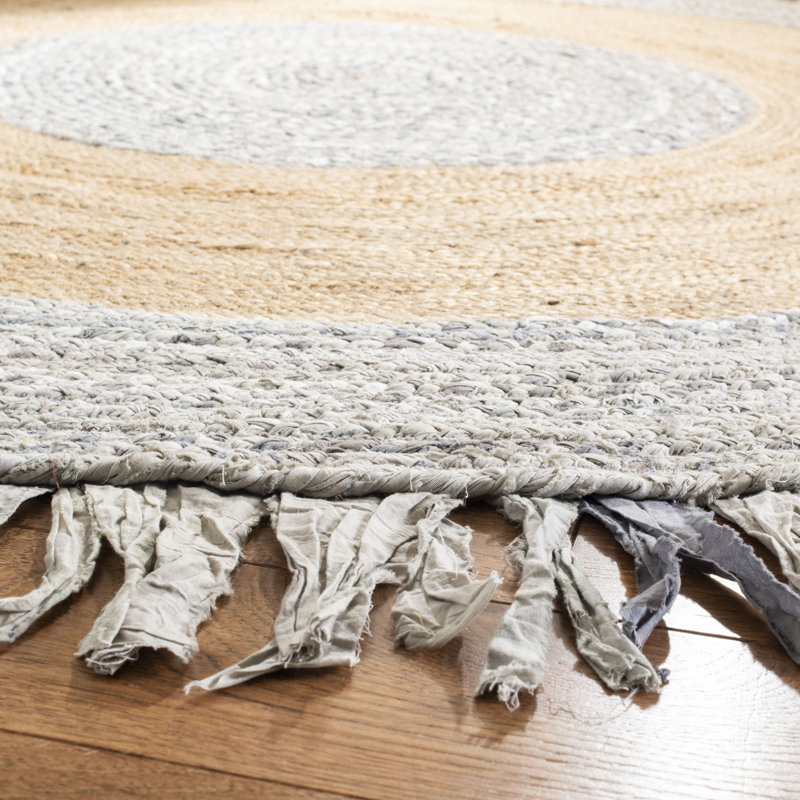 Tapis en coton / jute tissé à la main gris clair / naturel Colson, Rond 3 pi