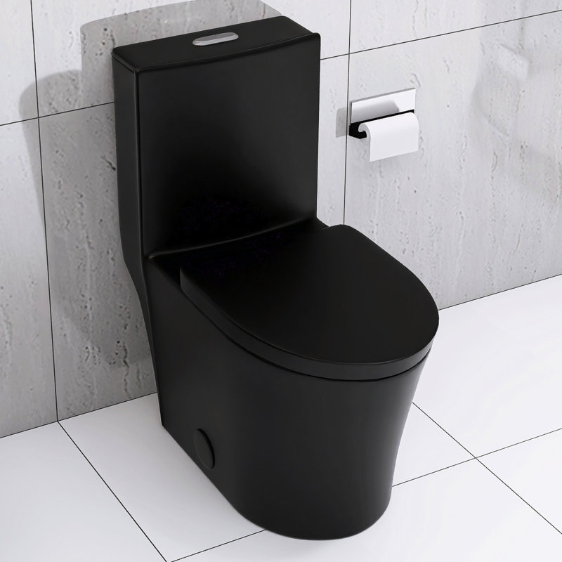 Toilette noire matte avec double chasse, 1,1 / 1,6, salle de bain allongée en noir, utilisation écoénergétique, Noir mat