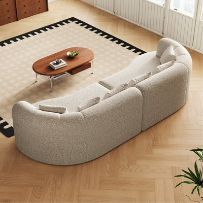 Curved Sectional Sofa, 106.3-Inch Oversized Modern Bone-Free Cloud Sofa With 6 Pillows Luxury Chenille Four-Seater Memory Foam Sofa With Deep Seat Design
