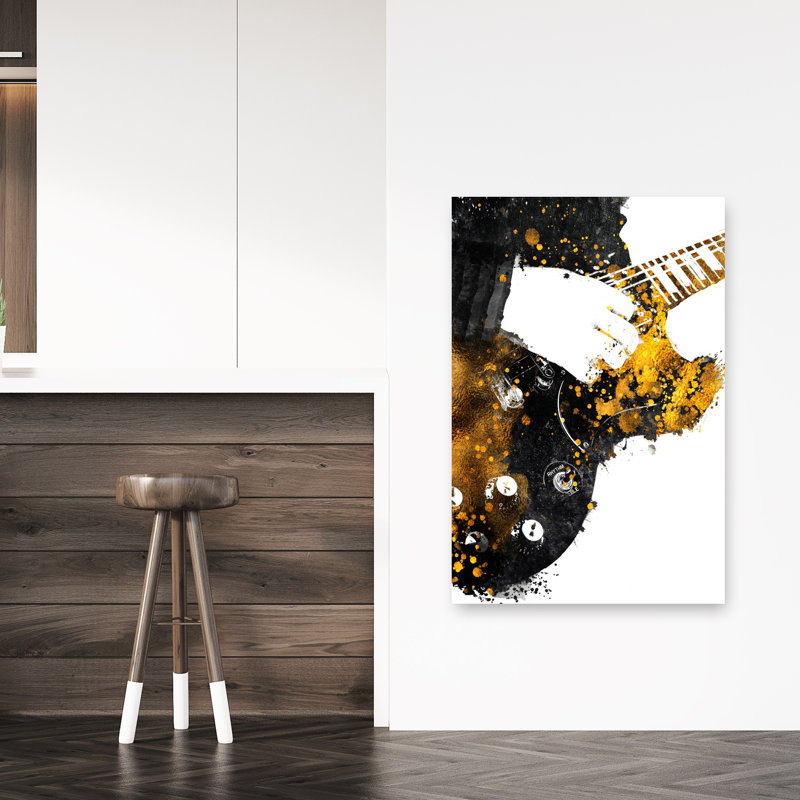 «Golden Guitare», énergie abstraite, paysage contemporain, art mural, H 48 po x l 32 po