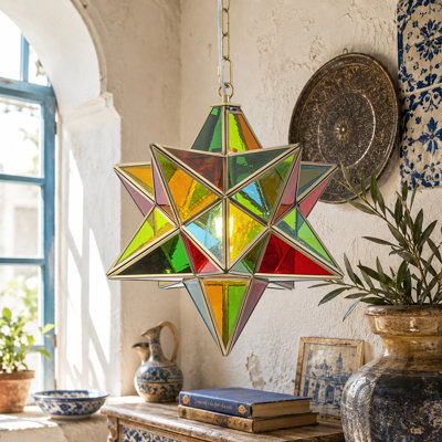 1-Light Geometric Star Glass Pendant