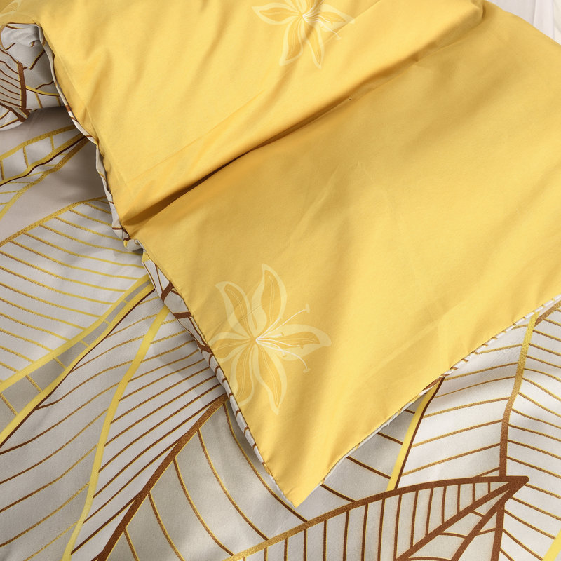 Complete Bedding Set Bliss Gold Leaves Duvet Cover, Matching Fitted Sheet & Pillowcases