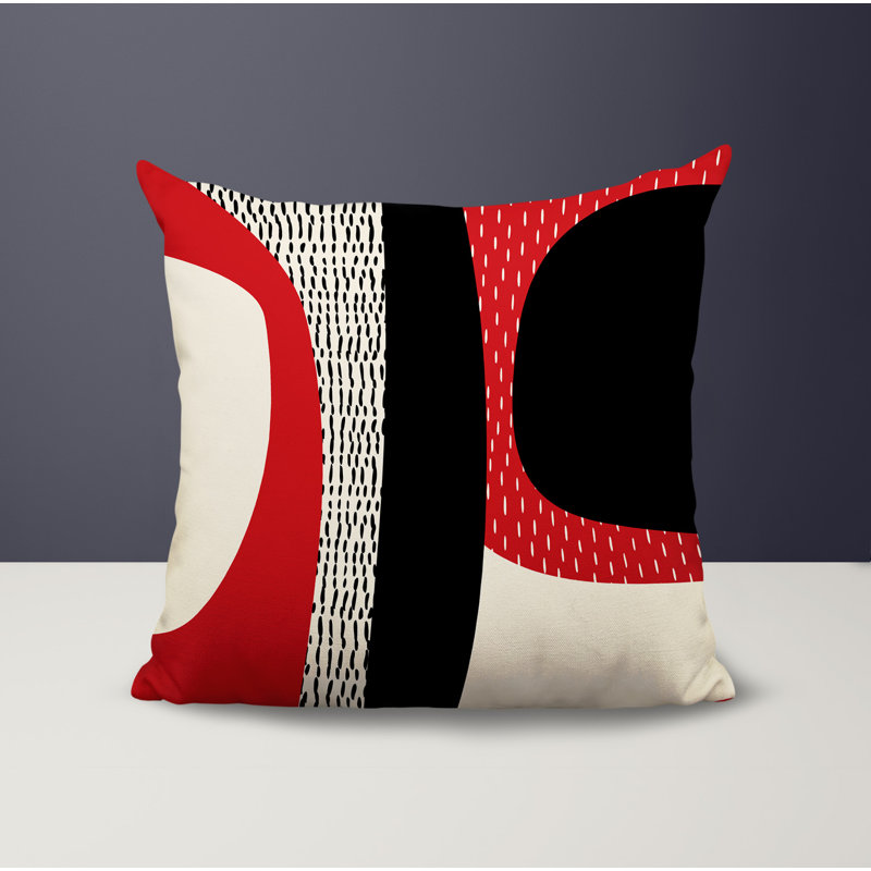 Coussin carré intérieur / extérieur pia, H 15 po x l 15 po, Rouge / noir / blanc cassé