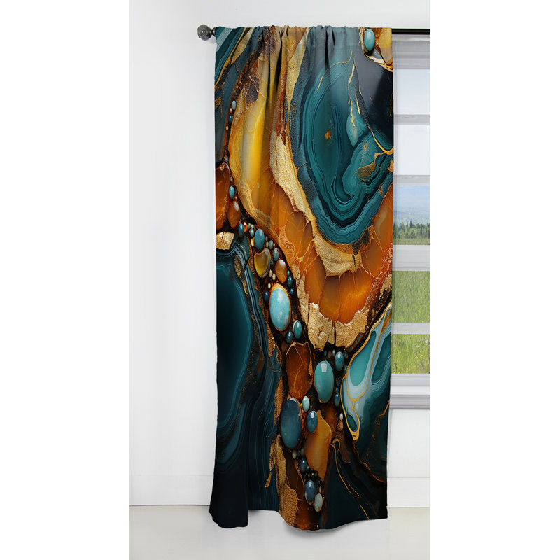 Panneau de rideau abstrait, motif agate vert doré occultant - agate topaze dorée et verte granite V, L 52 po x L 120 po