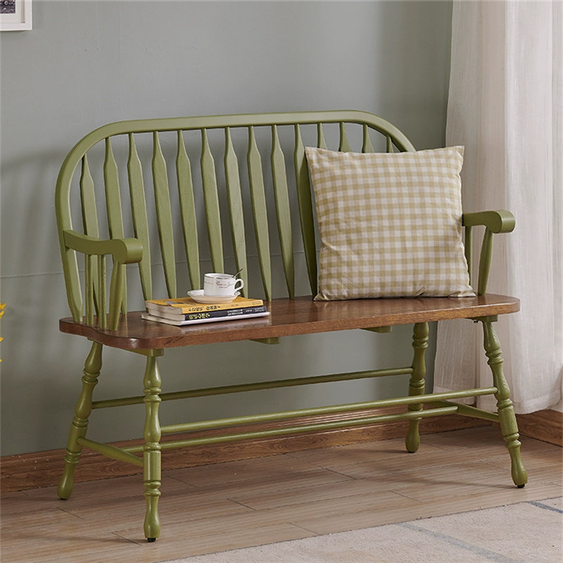 Banc en bois massif de style américain, Vert / brun noisette