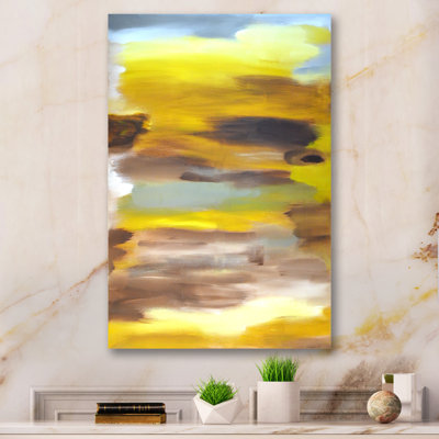 «Grey and Yeollow Abstract Merging» - Décoration murale moderne et contemporaine en toile