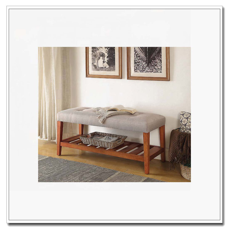 Banc rembourré avec cadre en bois, Gris clair
