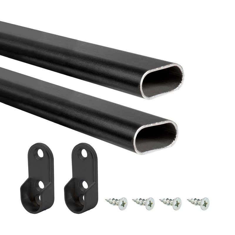  Ensemble de tringle ovale 48 po en aluminium noir 48 po - profil 1-3 / 16 po x 19/32 po avec supports de vis et vis de fixation assortis