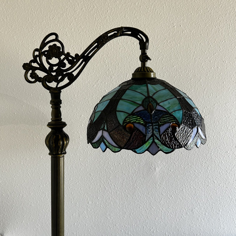 Mathieson Tiffany Floor Lamp Liaison Stained Glass Gooseneck LED Bulb Included 20"W*12"D*63"H, Brown/Green