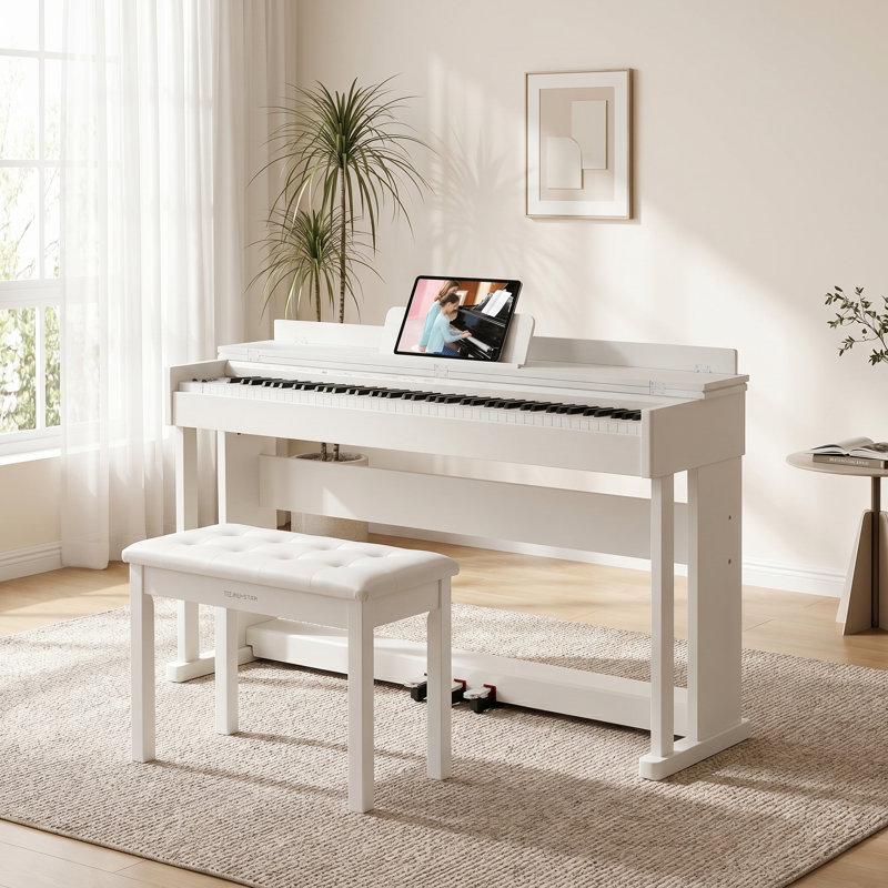Ensemble d'instruments de musique en bois avec banc de rangement, White