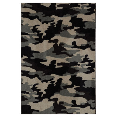 Tapis noir / beige à imprimé animal
