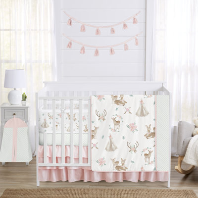 Literie 6p pour lit de bébé Woodland Deer Floral Girl Sweet Jojo Designs