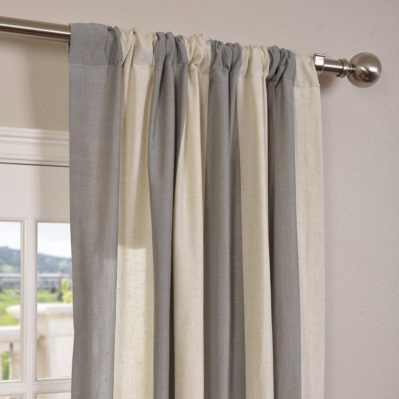 Eui Del Mar Striped Linen Blend Sheer Curtains - Single Panel Drapes, 50"W x 96"L, Gray
