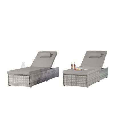 Outdoor Rattan Lounge Chairs with Adjustable Backrest (Set of 2) by Latitude Run