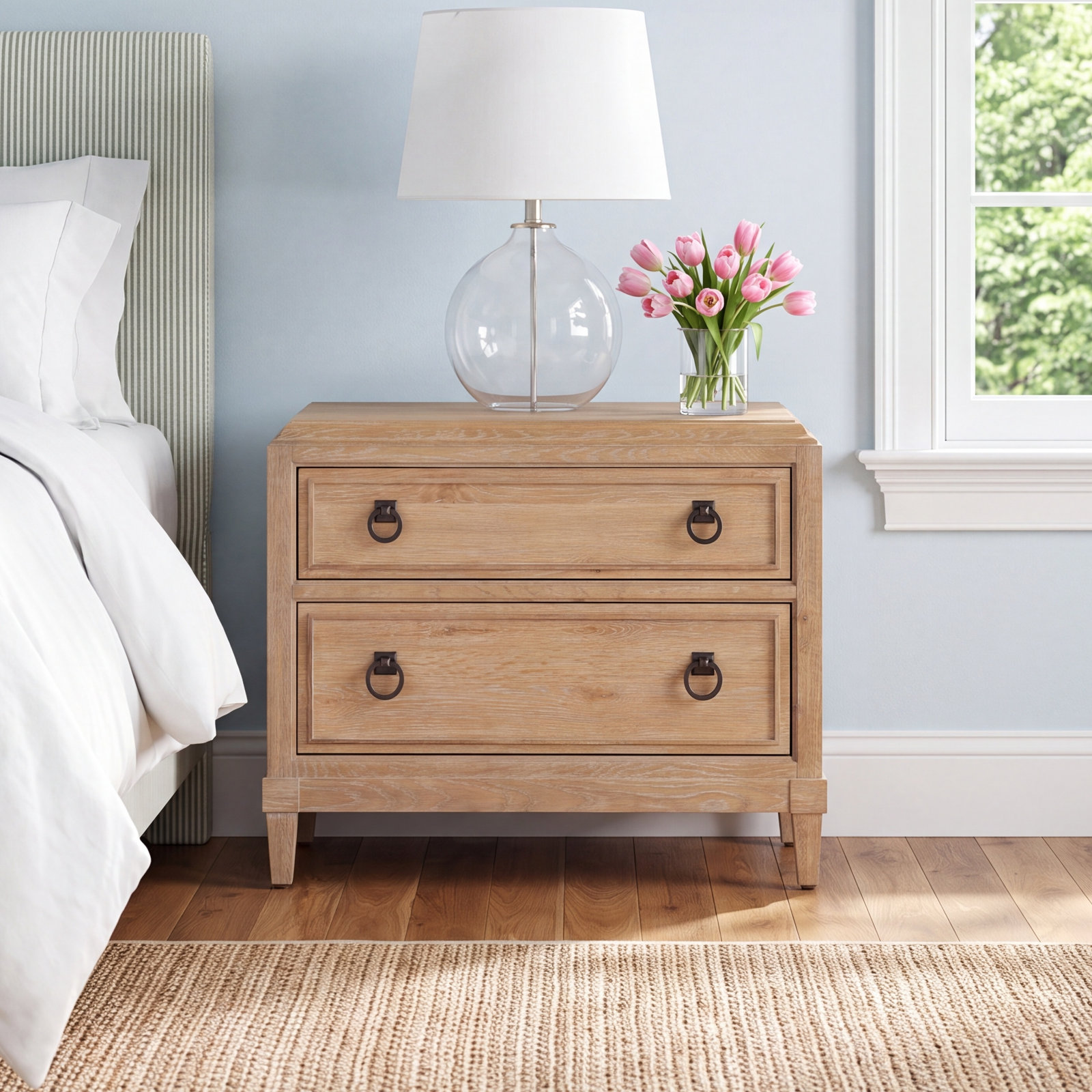 Hayes 2-Drawer Oak Nightstand, Tan