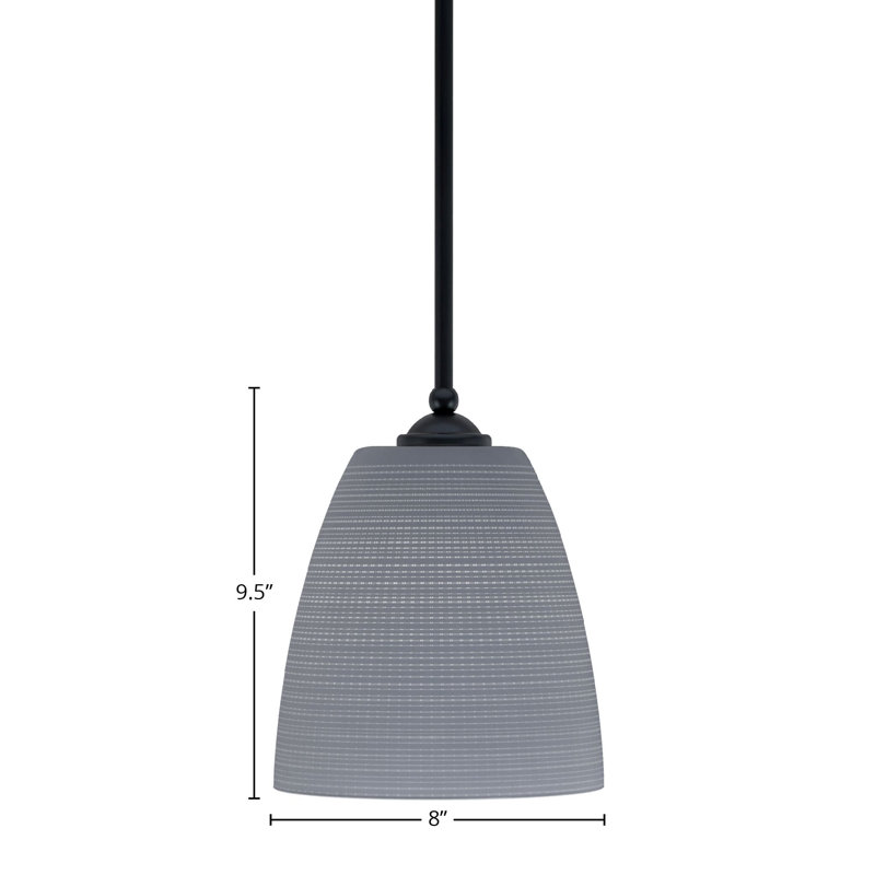 Mini-luminaire suspendu suspendu Zilo, fini noir mat avec verre matricé gris de 8 po
