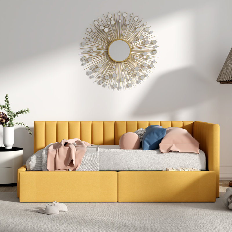 Gerniya Modern Linen Fabric Upholstered Daybed with Two Storage Drawers, Twin Size, Yellow