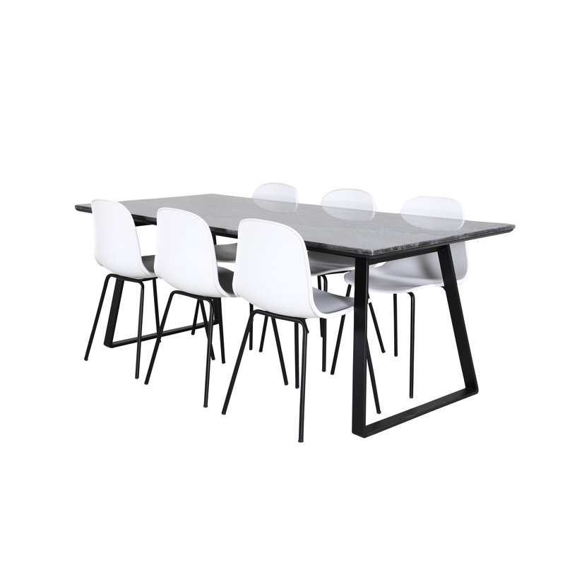 Roth 6 - Person Dining Set, Black, Black, White