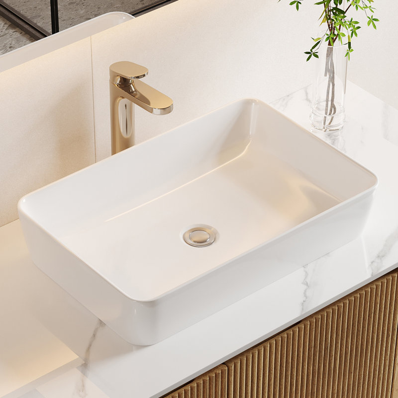 Lavabo-vasque rectangulaire moderne de 48 cm (18,9 po) à poser, en céramique blanche de qualité supérieure