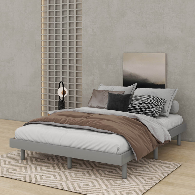 Modern Design Floating Platform Bed, Full , Gray