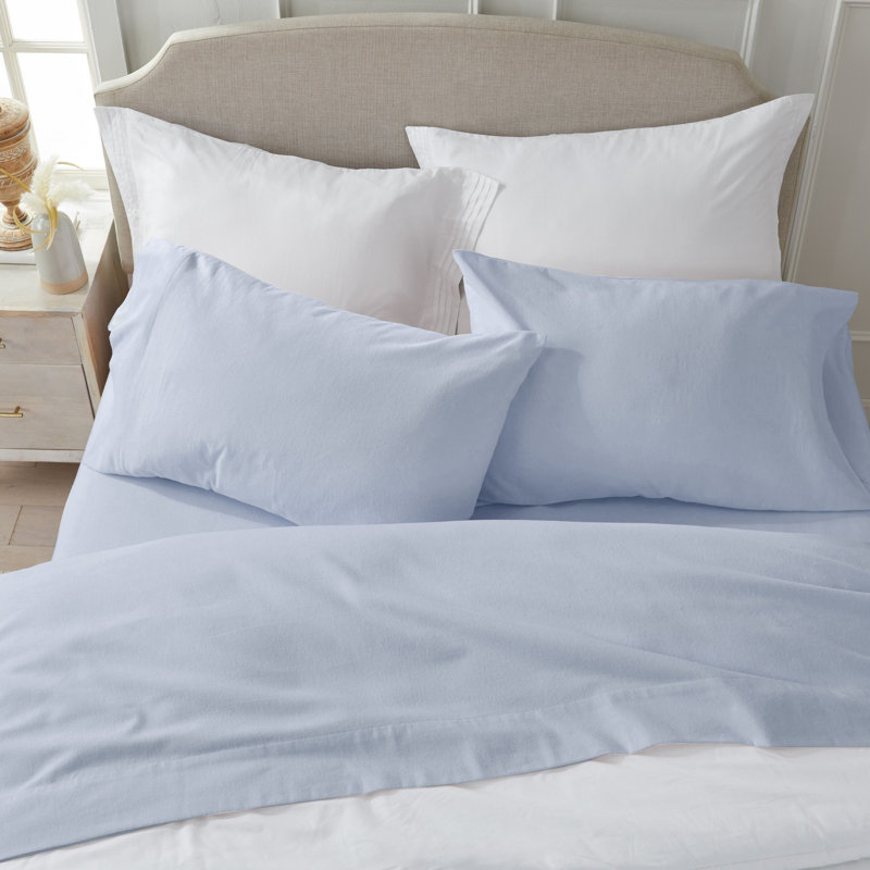 Ensemble de draps 100% coton Chalet, Bleu clair, Ensemble de draps pour taille de lit grand avec dr